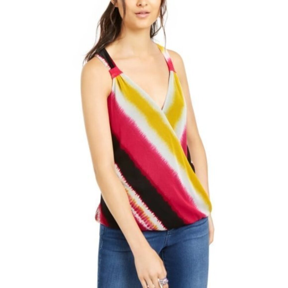 INC International Concepts Tie Dye Surplice Neck Sleeveless Top. L